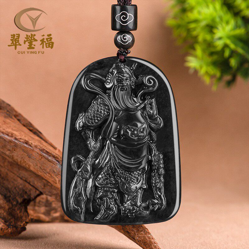 翠莹福缅甸翡翠关公吊坠