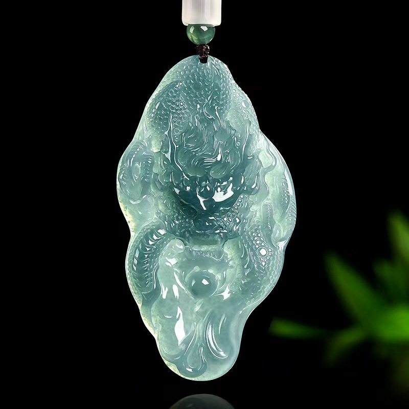 天然翡翠龙牌吊坠冰种玉石男女款