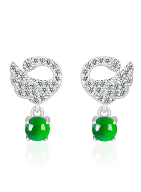 翠莹福S925银天然A货翡翠阳绿天鹅冰种耳坠玉石时尚耳饰女款D701