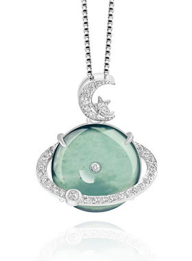 翠莹福天然A货翡翠蓝水平安扣S925银镶吊坠冰种玉石挂件项链D708