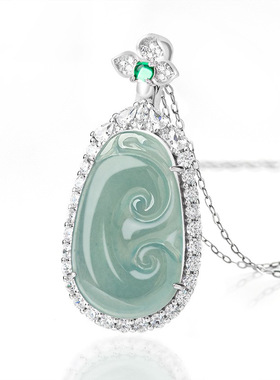 翠莹福天然a货翡翠蓝水如意S925银冰种玉石玉坠女款项链时尚D098