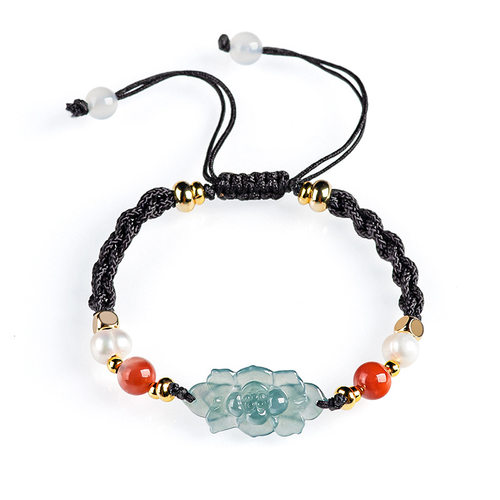 天然翡翠A货原创莲花手绳