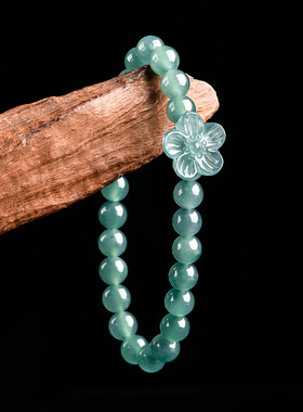 翠莹福天然A货翡翠蓝水桃花手串桃花运冰种玉石时尚女手链SL100