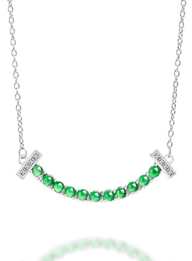 翠莹福天然A货翡翠阳绿微笑项链S925银吊坠冰种玉石时尚套链D684