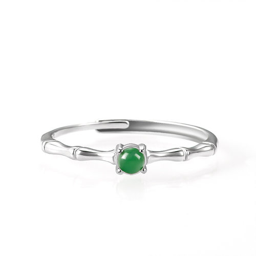 天然a货翡翠阳绿竹节戒指中国风