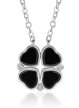 翠莹福天然A货翡翠墨翠四叶草套链冰种玉石S925银镶女款项链D590