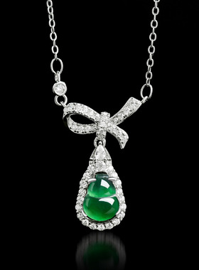 翠莹福天然A货翡翠阳绿葫芦吊坠S925银镶冰种玉石女款挂件D1012