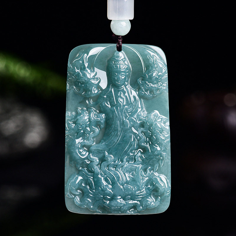 天然翡翠A货蓝水神龙观音