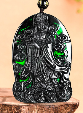 翠莹福正品天然A货翡翠墨翠妈祖玉石吊坠冰种男款挂件保平安C220