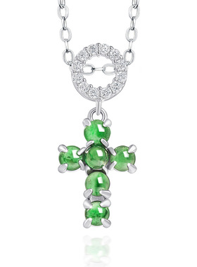 翠莹福S925银镶天然A货翡翠阳绿十字架透绿款玉石吊坠男女款D1088