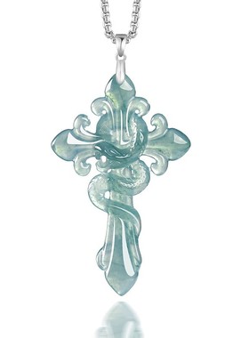 翠莹福天然A货翡翠蛇年吊坠十字灵蛇S925银冰种男女款嘻哈D918