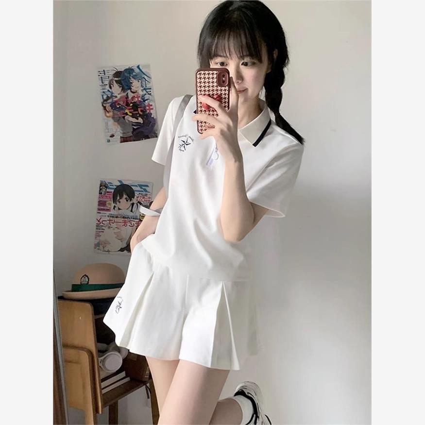 减龄休闲运动套装女夏季时尚显瘦宽松韩版学生polo短袖短裤两件套