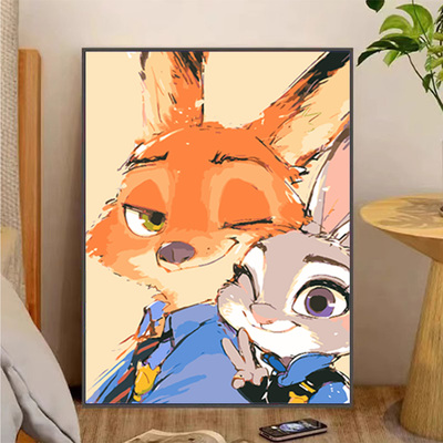 疯狂动物城数字油画diy填色手工卡通儿童动漫简单涂鸦丙烯画涂色