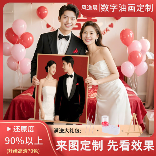 结婚数字油画diy定制填充真人照片油彩手工礼物手绘涂鸦填色丙烯
