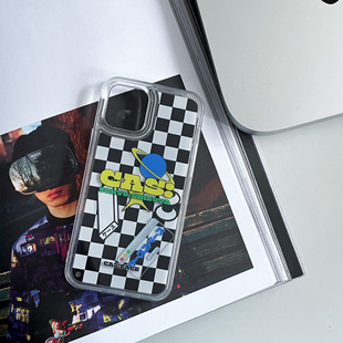 壳空间原创棋盘格适用苹果iPhoneXSmaxr流沙手机壳12/13pro11复古