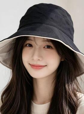纯色时尚百搭大檐渔夫帽双面戴女款遮脸遮阳帽户外出游通勤04