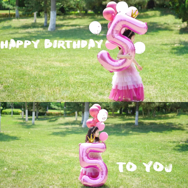 粉色皇冠数字气球飘空女孩户外生日拍照道具儿童宝宝百天满月周岁