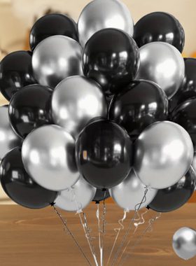 生日派对布置黑色银色金属金色气球周岁场景装饰加厚气球黑金10寸