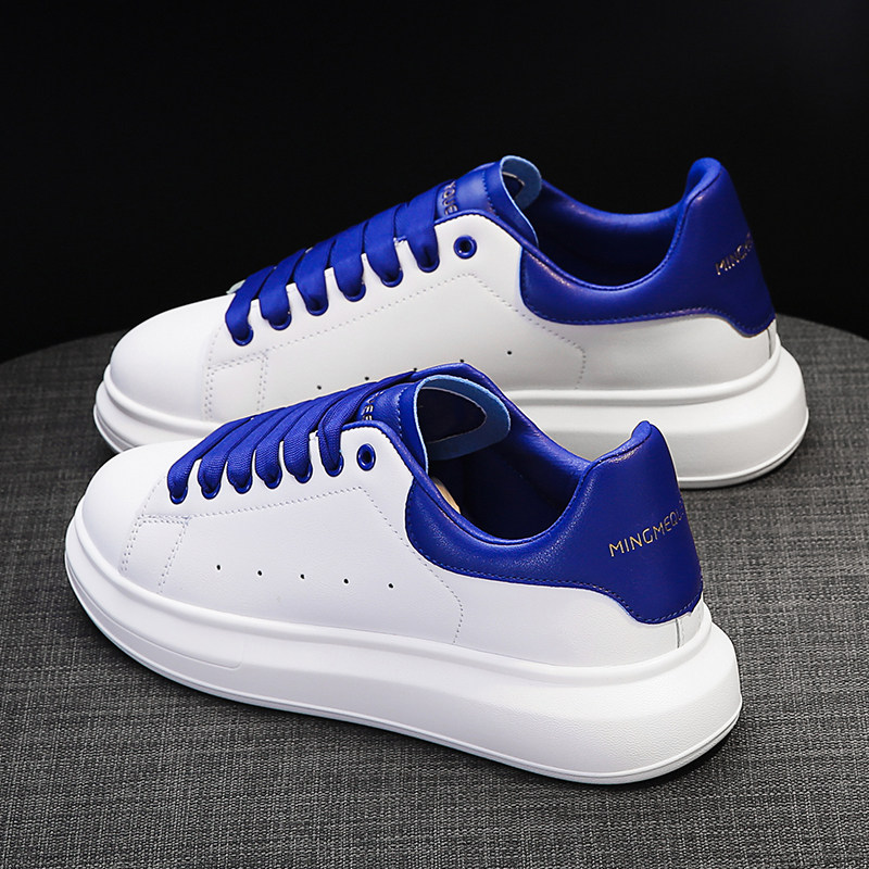 2023秋季新款铭麦昆小白鞋国潮蓝色板鞋厚底增高白色休闲运动鞋潮