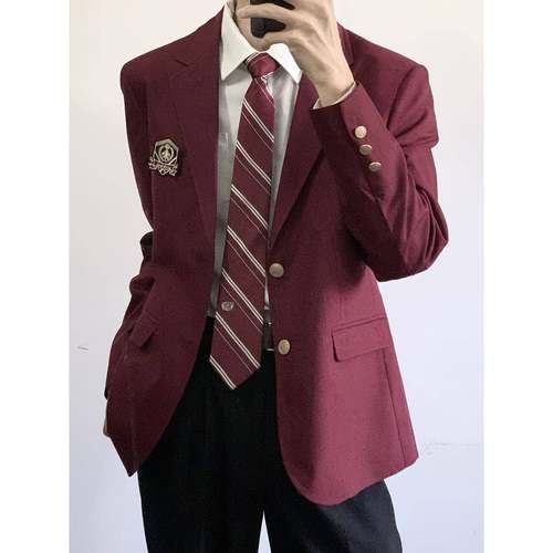 【刺篇】dk学院风红色蓝色男生制服西装成人礼西服外套学生全套装