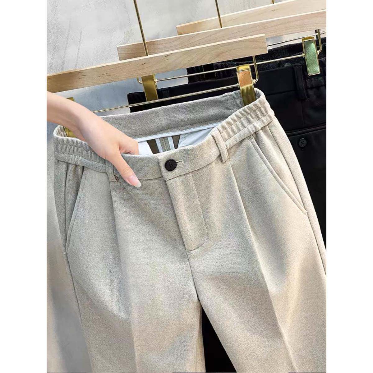 毛呢裤子男士秋冬直筒长裤柔顺西裤锥形高级感韩版松紧九分休闲裤