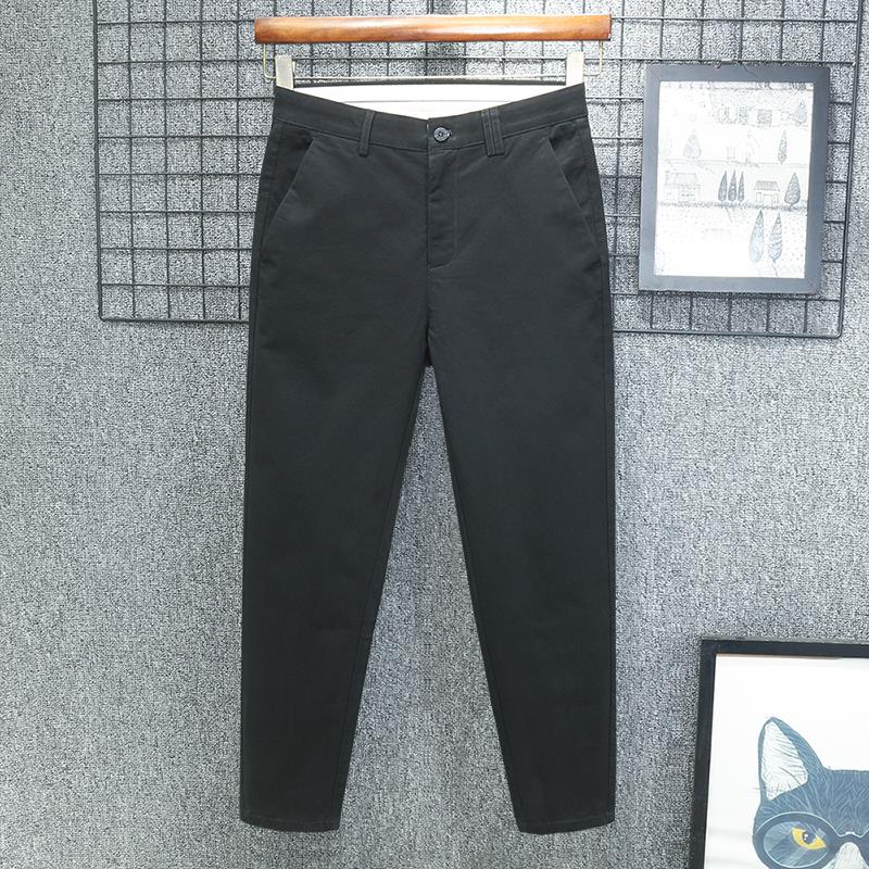 新款春夏季九分休闲裤男士直筒高级高端百搭纯色纯棉黑色2025