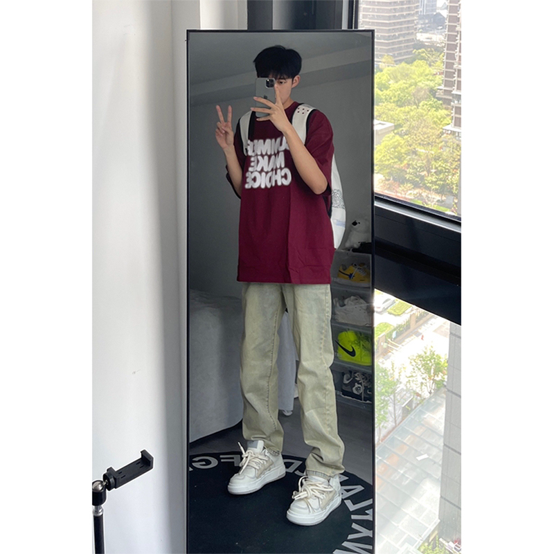 美式复古黄泥色牛仔裤男款夏季穿搭直筒vibe裤子高街弯刀微喇长裤