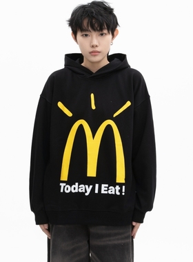 KKKVIBE潮恶搞麦麦M印花宽松套头重磅加绒连帽卫衣男女外套情侣