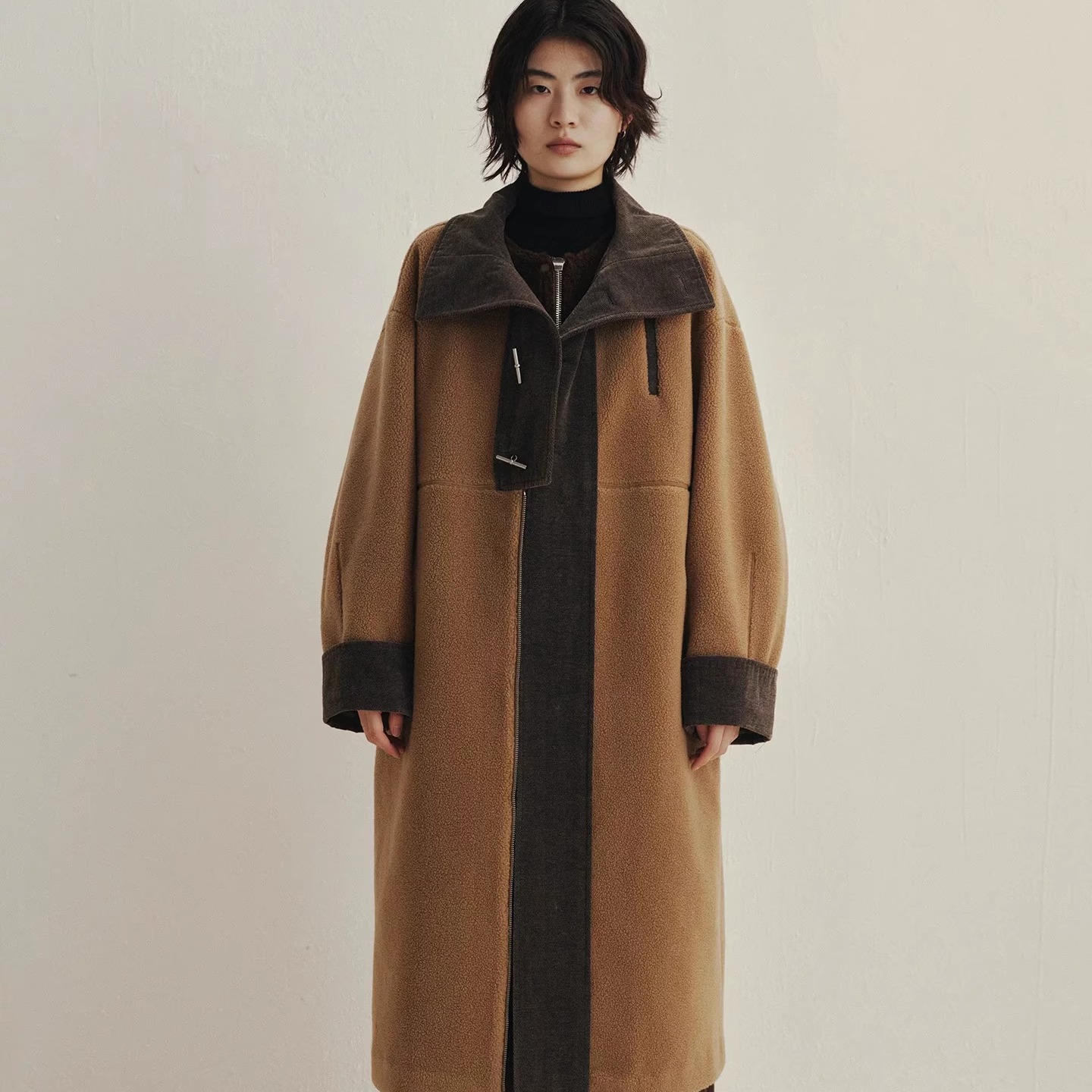 秋冬新品姜黄羊羔毛长大衣