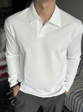 男士秋季polo/亨利领跑步运动健身长袖训练翻领简约时尚纯色内搭