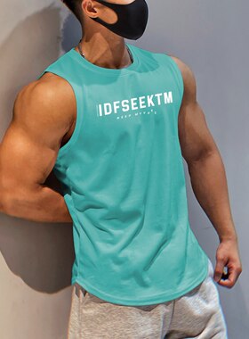 夏季速干冰丝无袖背心男宽松潮牌ins坎肩网眼大码运动健身白色t恤