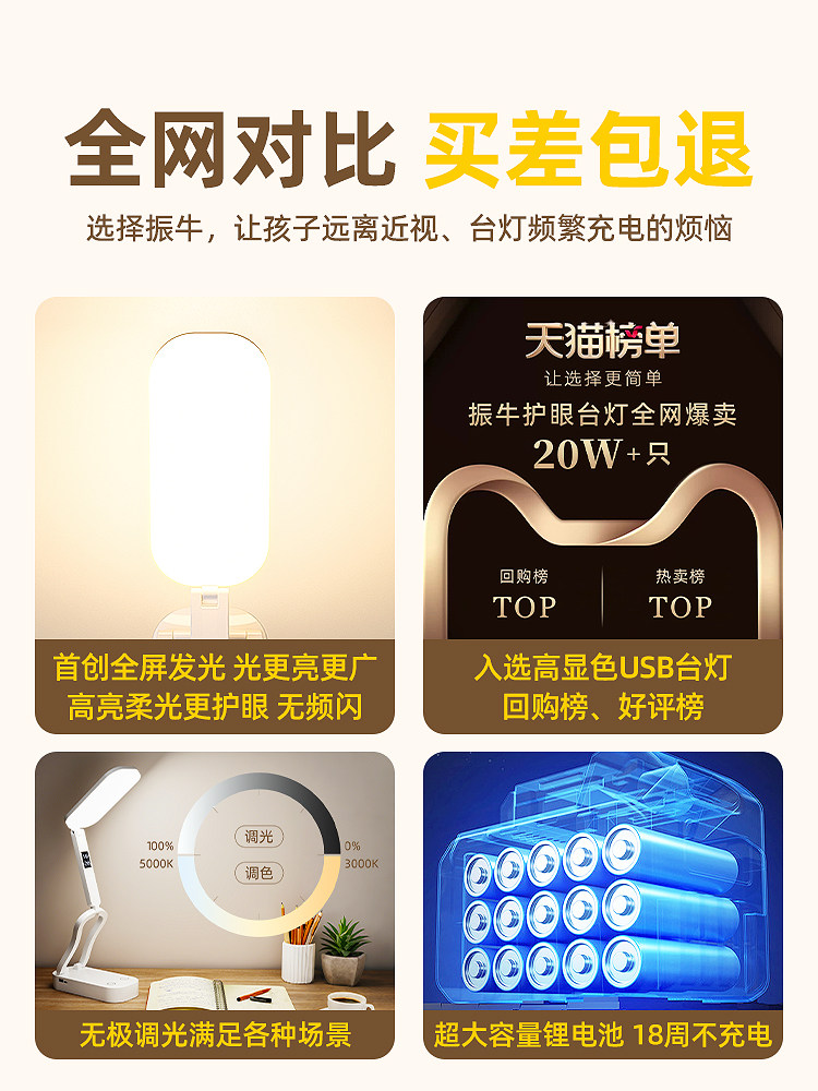 A rechargeable desk lamp for student dormitories, a foldable portable reading lamp with an ultra-long battery life, specially designed for eye protection and study at the bedside thumbnail 3