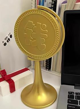 转大钱金币旋转桌面摆件