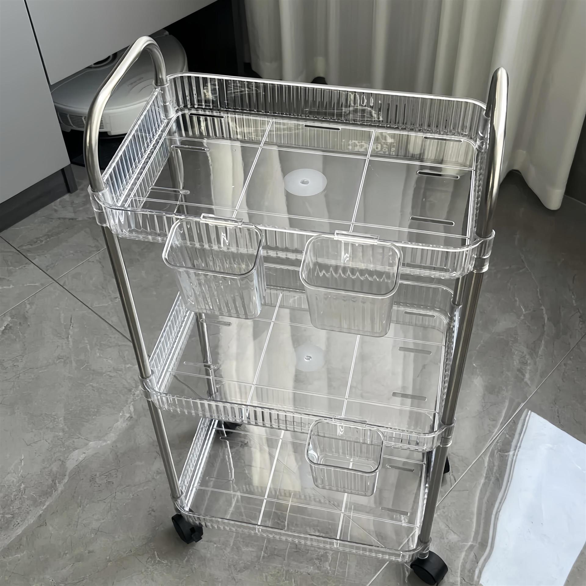 透明亚克力小推车置物架可移动多层收纳架卧室客厅厨房浴室多功能