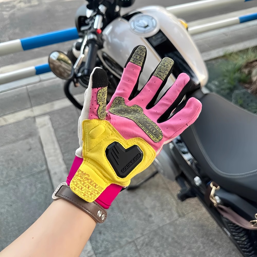 摩托车手套骑行男防晒女骑士撞色薄款防滑耐磨马卡龙机车手套精品