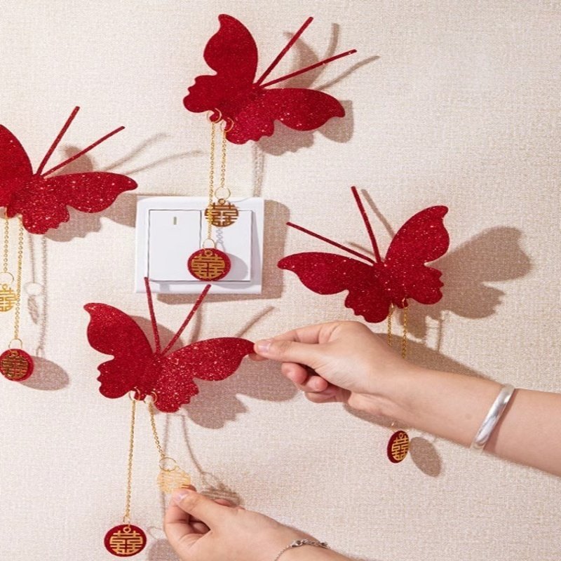 新婚装饰卧室客厅用品结婚婚房装饰品蝴蝶挂件开关贴婚房挂饰布置
