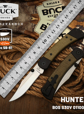 BUCK美国正品巴克进口折叠猎刀水果经典110不锈钢黄铜木柄110GRS5