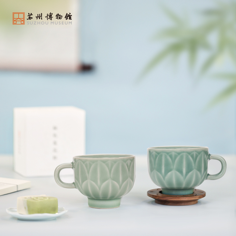 苏州博物馆青瓷莲花杯陶瓷水杯