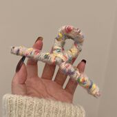 韩国秋冬纯大号法式 彩色毛线缠绕抓夹vintage发抓女鲨鱼夹毛绒夹