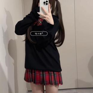 胖薯大码JK制服套装毛衣开衫上衣日系学院风宽松外穿针织衫百褶裙