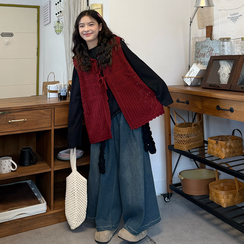 胖薯大码红色绑带V领蝴蝶结针织衫毛衣女2025新款软糯巨好看上衣,女装/女士精品,马夹,淘宝优惠券,粉丝福利购,淘宝优惠卷