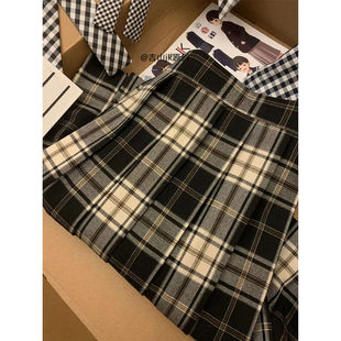 胖薯大码黑板报同格吉山jk原创黑色jk格裙正版校供感学生半身裙女