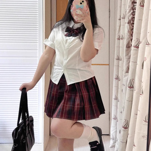 收腰上衣高腰半身裙两件套 胖薯大码 夏季 学院风jk制服套装 日系短袖