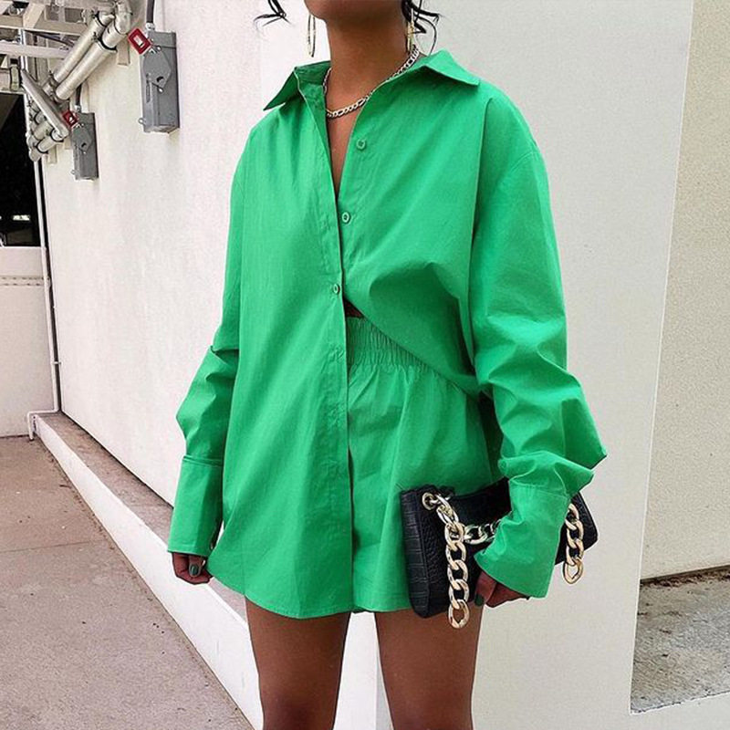 Two-piece female long-sleeved single-breasted shirt suit