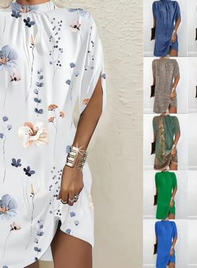 2023 Women's Loose Bat Sleeves Round Neck Dress