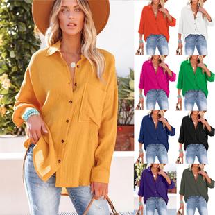 2023 Casual V-neck Long Sleeve Button up Shirt Women