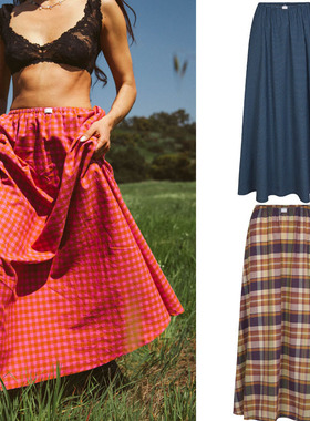 2024 women's half skirt plaid Y2K long skirt