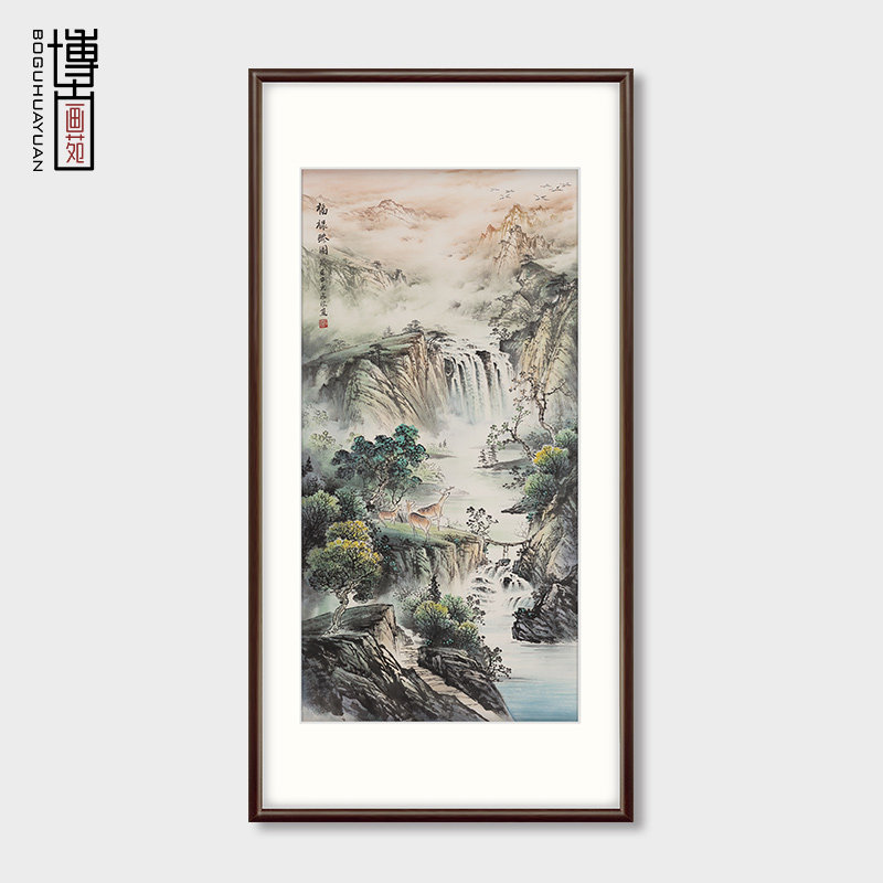 新中式玄关装饰画手绘山水画饭厅挂画办公室招财壁画风景画国画