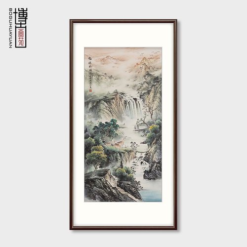 新中式玄关装饰画手绘山水画饭厅挂画办公室招财壁画风景画国画