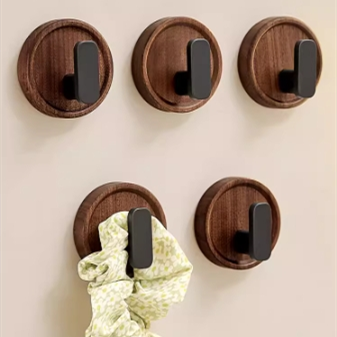 胡桃木挂钩粘胶强力免打孔轻奢粘钩进门玄关衣帽挂衣钩子浴室毛巾